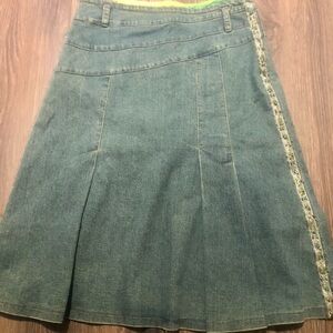 Denim A-Line Skirt with Embroidered Trim